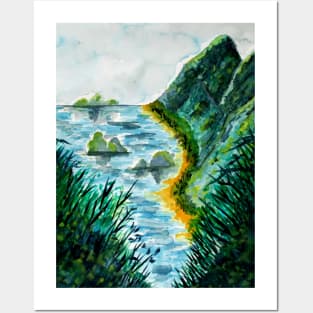 Beach Mountains Watercolor Posters and Art